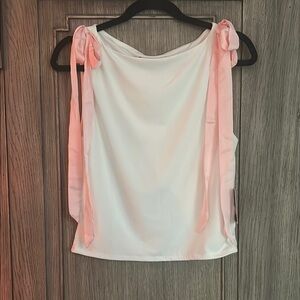 Chic White Top with Pink Ribbon Accents